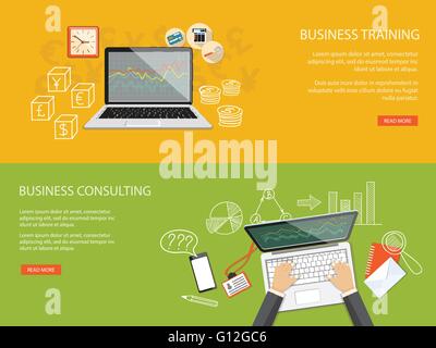 Flat design modern vector illustration set of concept for business site with mobile phone, clock, laptop and hands - eps 10 Stock Vector
