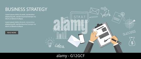 Flat design modern vector illustration  concept of  business site with mobile phone, envelope, hands and pen and paper  - eps 10 Stock Vector