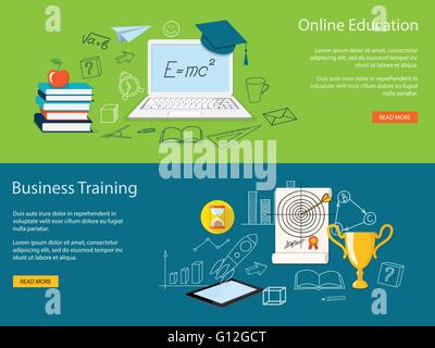 set of content for website of online  education and business training Stock Vector