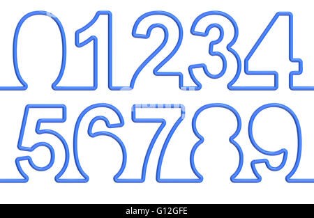 set of numbers from single-line font. 3D rendering isolated on white background Stock Photo