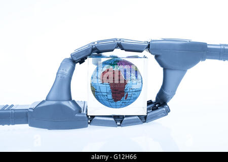 robotic mechanical arm with globe Stock Photo
