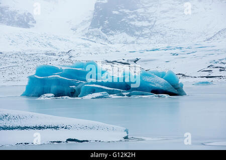 Blue Ice at Joekulsarlon Glacial River Lagoon, Vatnajoekull National Park, Iceland Stock Photo