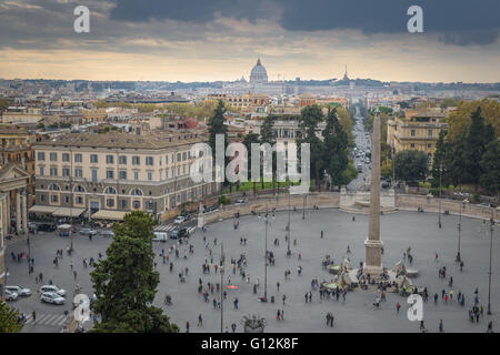 City view of the Flaminio Obelisk in Plazza del Popolo, Rome, Italy Stock Photo