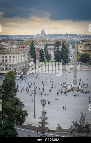 City view of the Flaminio Obelisk in Plazza del Popolo, Rome, Italy