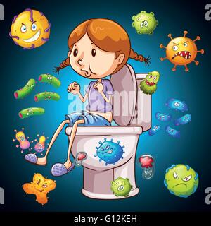 Bacteria all over the toilet illustration Stock Vector