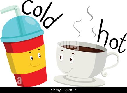 Opposite adjective cold and hot illustration Stock Vector