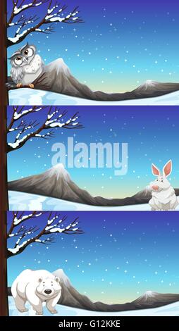 Wild animals in winter time illustration Stock Vector