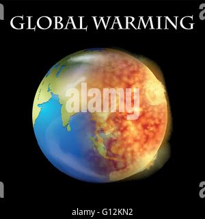 Global warming theme with earth on fire illustration Stock Vector