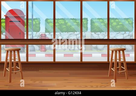 Inside of restaurant with bar and chairs illustration Stock Vector