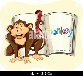 Little monkey and a book illustration Stock Vector