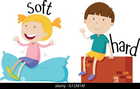 Opposite adjective with soft and hard illustration Stock Vector