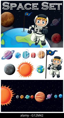 Astronaunt and solar system illustration Stock Vector