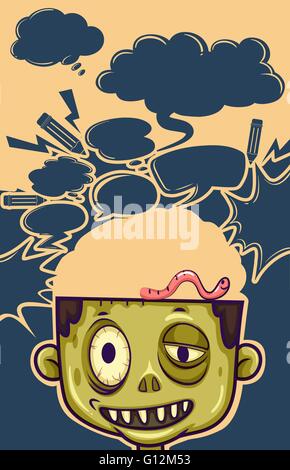 Zombie with worm on his head illustration Stock Vector