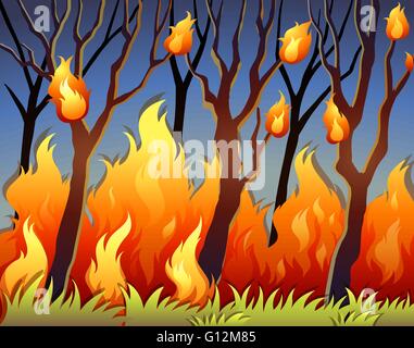 Trees in forest on fire illustration Stock Vector