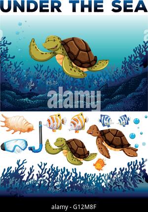 Ocean theme with lives underwater illustration Stock Vector