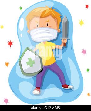 Boy fighting with virus illustration Stock Vector