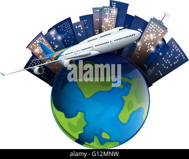 Airplane flying around the world illustration Stock Vector