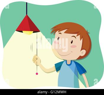 Illustration of a Kid Boy Turning a Light Switch On or Off Stock Photo