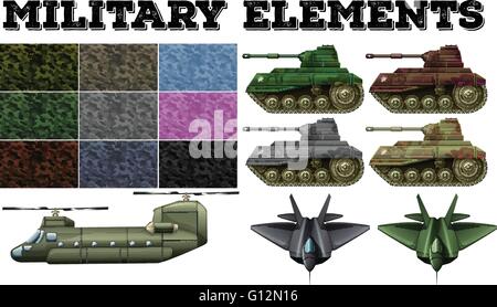 Military theme with tiles and tanks illustration Stock Vector