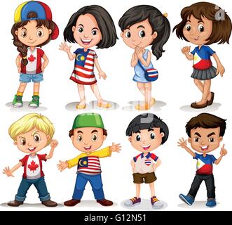 Boys and girls from different countries illustration Stock Vector