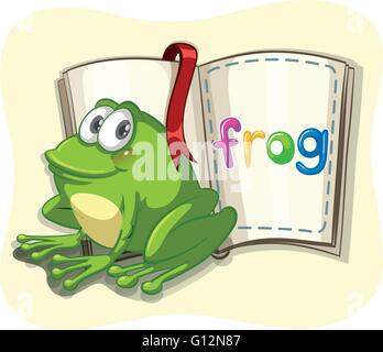 Little green frog and a book illustration Stock Vector