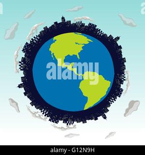 Save the world theme with earth and buildings illustration Stock Vector