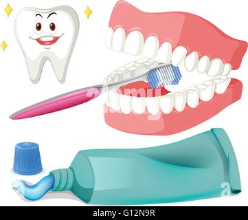 Brushing teeth with brush and paste illustration Stock Vector