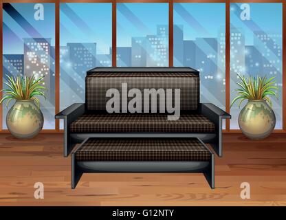 Living room with view from window illustration Stock Vector