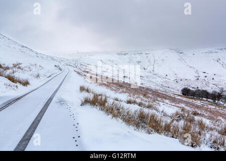 Winter road to Gospel Pass, Powys, Black Mountains, Brecon Beacons National Park, Wales, United Kingdom, Europe. Stock Photo