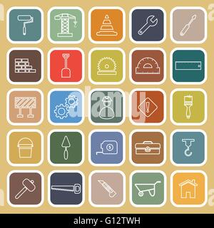 Construction line flat icons on brown background, stock vector Stock Vector