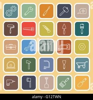 Tool line flat icons on yellow background, stock vector Stock Vector