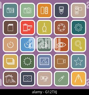 Camera line flat icons on violet background, stock vector Stock Vector