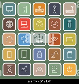 Computer line flat icons on green background, stock vector Stock Vector