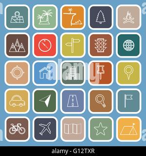 Location line flat icons on blue background, stock vector Stock Vector