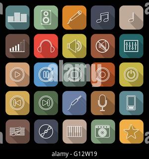 Music line flat icons with long shadow, stock vector Stock Vector