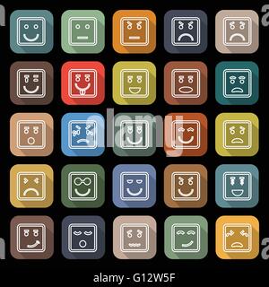 Square face line flat icons with long shadow, stock vector Stock Vector