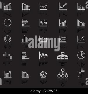 Graph line icons with reflect on black background, stock vector Stock Vector