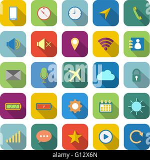 Mobile phone color icons with long shadow on white background Stock Vector