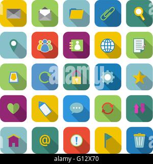 Mail color icons with long shadow on white background Stock Vector