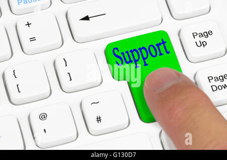 Pressing a Support button on a computer keyboard. Stock Photo