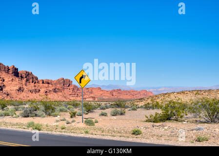 directional arrow sign, desert landscape. Valley of Fire State Park, Nevada. Stock Photo