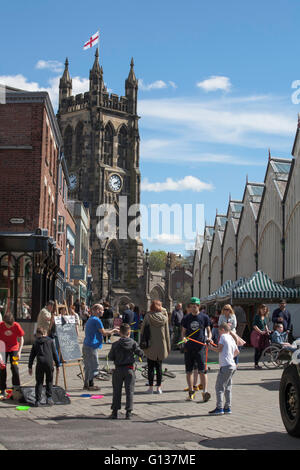 St Mary's in the Market Place Church Stockport during Stockport Folk Festival Cheshire England Stock Photo