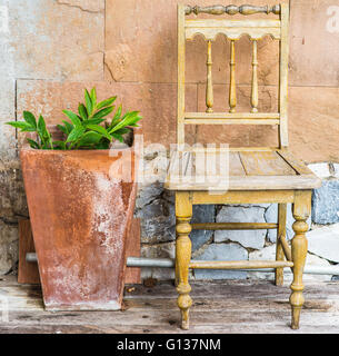 Art Chair with plant in the Garden Stock Photo
