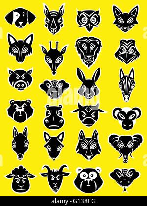 Vector illustration of animals head icon collection in silhouette mode Stock Vector