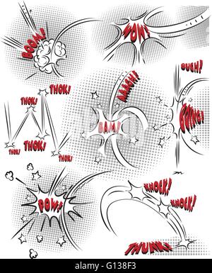 Vector Collection of comic book Effects in line art mode Stock Vector