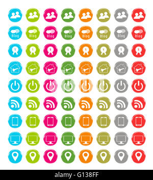 Set of web icons in blue, green, pink, orange, red, gray and gold colors Stock Photo