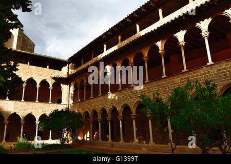 Gothic cloister of Pedralbes Monastery at Barcelona, Catalonia, Spain, Europe Stock Photo