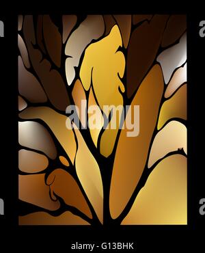 brown background stained glass window with fantastic leaves Stock Vector