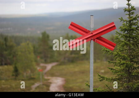 Ski trail marking in Sweden. Stock Photo