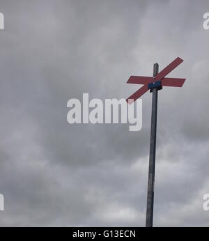 Ski trail marking in Sweden cloudy sky. Stock Photo